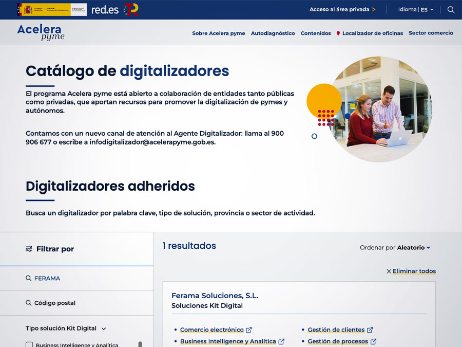 Catálogo de Agentes Digitalizadores adheridos a la subvención donde se encuentra Ferama Soluciones para el Kit Sin IVA